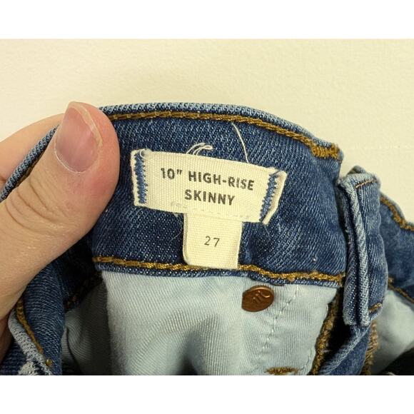 Madewell 10" High-Rise Skinny Jeans Button Fly Raw Hem Mackey Dark Wash 27 - Picture 10 of 11